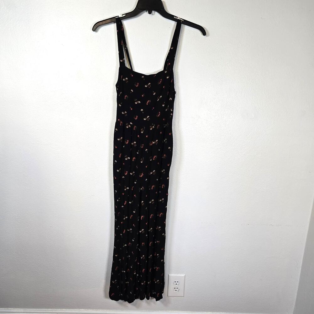 Madewell Smocked Crop Jumpsuit Women's 4 Black Flower Toss Boho Chic Cottagecore
